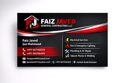 Faiz Javed General Contracting Business Card.villa and building work