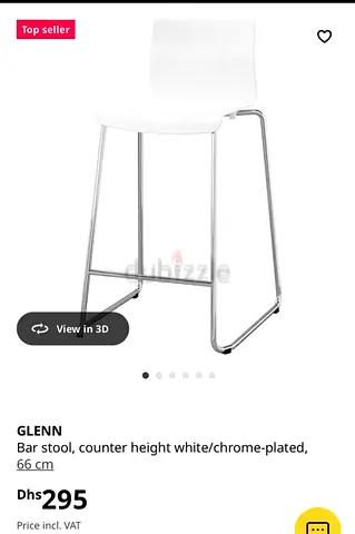 GLENN Counter Height Bar Stool - White/Chrome 100 aed each  6 pc Avalible .