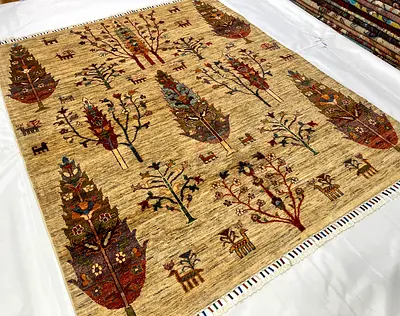150 x 200 cm - Handmade Tree Design Wool Carpet Fine Quality