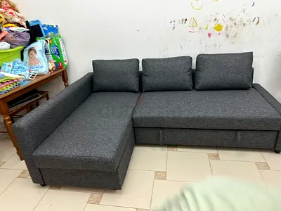 Hexagon Sofa Bed Grey fabric Left  Right fitting Under seat storage Comfortable seating Easy to con