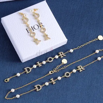 Dior Gold Pearl Bracelet and Earring Set