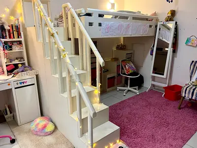 Loft bed with desk and storage