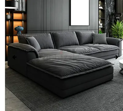Dark grey L-shaped sectional sofa with chaise customization options in different colours and sizes a