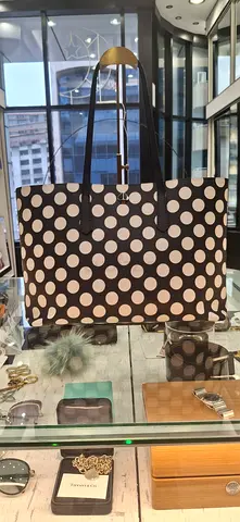 Black  White Polka Dot Tote Bag - Gently Used
