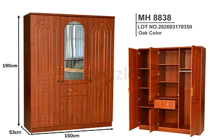 Brand New Oak ,3Door Wardrobe with Mirror (150x190x53cm)