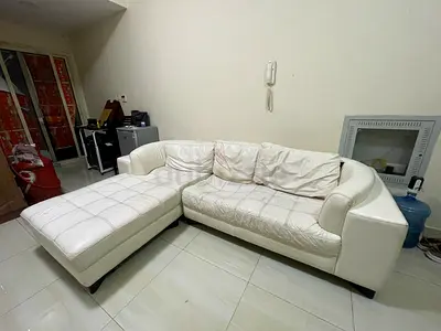 Used White Leather L-Shaped Sofa