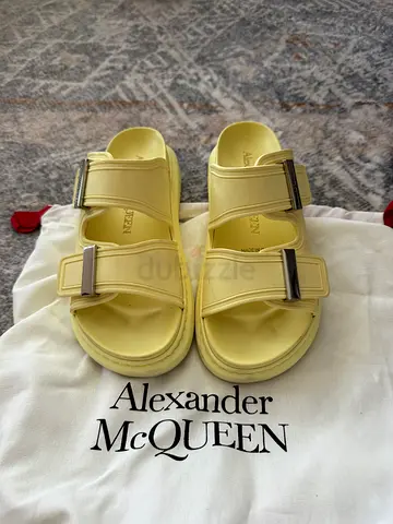 Alexander McQueen yellow double-buckle slides - good condition