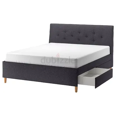 Upholstered storage bed dark grey, 180x200 cm Ikea
