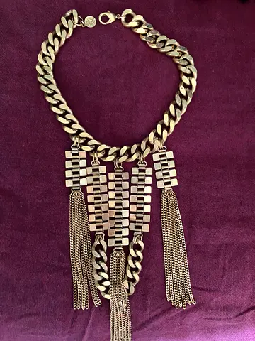 Ela Stone Statement Necklace, handmade in Paris with solid brass, very heavy