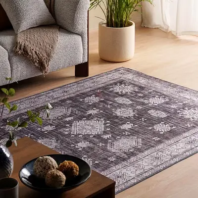 Pan Home grey Persian-style rug — used, good condition