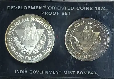 India silver coin 2 pieces 1974 35 gram 600 AED