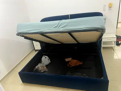 Stylish Blue Storage Bed with Lifting Mechanism with Medical Mattress.