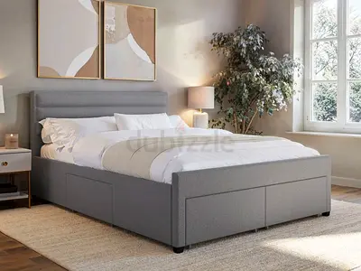 Light gray linen queen 4 drawers bed
