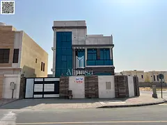 Luxury villa for sale in Al Bahia, Ajman, corner plot on two streets, including registration fees an
