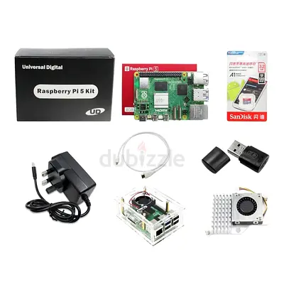 Raspberry Pi5 8GB 2.4Ghz Kit Arcylic Case Active Cooler PS 5.1V 5A HDMI Cable 32GB SDCard SD Reader