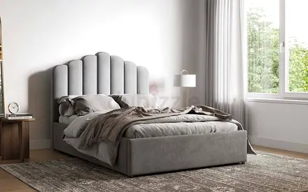 Shell type headboard double size ottoman bed