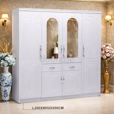 Wooden Wardrobe 4 Doors with Lockable Storage – Modern 4 Door Wooden Wardrobe with Cabinets