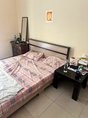 Modern Bed Frame with Mattress and Nightstand