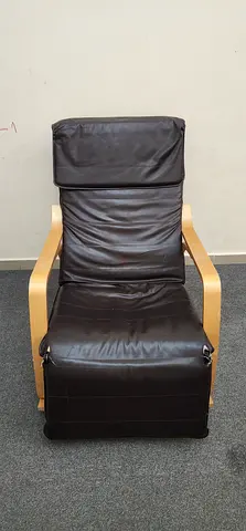 Brown leather lounge chair with bentwood frame