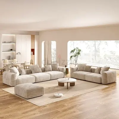 Beige modular sectional sofa set - modern low-profile design