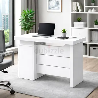 Modern White Office Desk with 3 Drawers – Compact Workstation Table 100cm