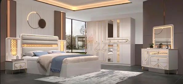 Elegant Modern Bedroom Set with Wardrobe and Nightstands