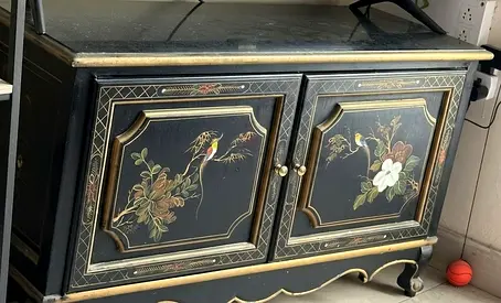 Black Vintage Cabinet with Floral Design and 2 drawers