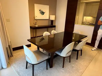 Available high quality dining table with six chairs and with console table