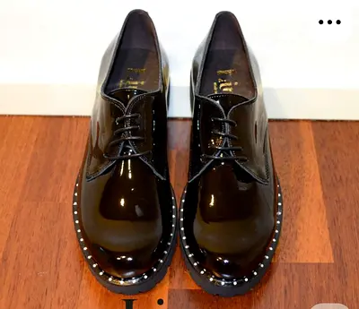 My black patent leather lace-up womens shoes with studded sole