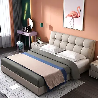 Upholstered tufted bed frame with padded headboard