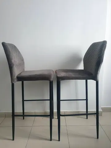 Pair of grey velvet bar stools Im selling — used, good condition