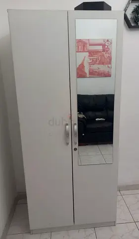 White Two-Door Wardrobe with Mirror