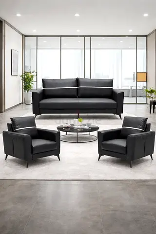 Modern Black Office Sofa Set 3+1+1 Seater – 5 Seater PU Leather Office Sofa