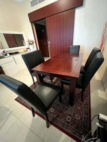 UK brand brown solid wood Dining Table with Six Chairs