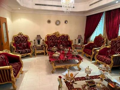 Red Velvet Baroque Living Room Set – Gold Carved Frames