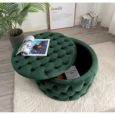 Green Tufted Storage Ottoman with Lid