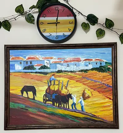 An unique Colorful Landscape Painting with Village Scene