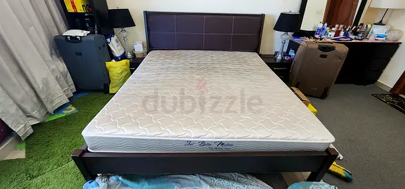 Dark Wood Bed Frame with Mattress (Used)