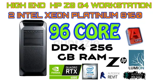 96 CORE+256GB RAM HP Z8-G4 WORKSTATION-2 INTEL XEON PLATINIUM 8160-1TB NVME SSD-NVIDIA RTX4000 GPU