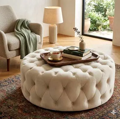 Elegant Round Tufted Ottoman Coffee Table