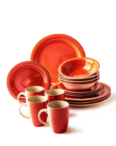 16 Piece Stoneware Dinner Set - Dinner Plate, Side Plate, Bowl, Mugs