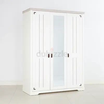 White 3-Door Wardrobe with Center Mirror - Good Condition