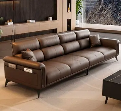 Modern Brown original Leather 4 Seater Sofa with customization options in sizes