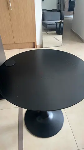 Modern Round Black Dining Table  two chairs