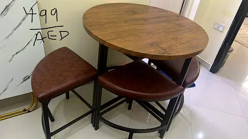 Round Bar Table Set with Two Stools