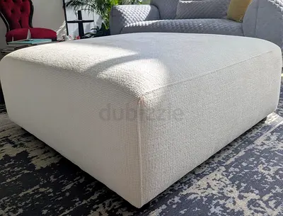 White grey upholstered square ottoman (large)