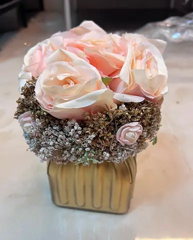 Elegant Floral Decoration in Gold Vase