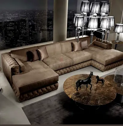 Brown Tufted L-Shaped leather Sectional Sofa (Right Chaise)