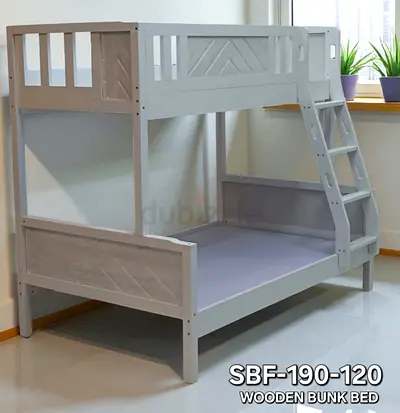 Grey Wooden Bunk Bed (model SBF-190-120) - Sturdy  Ready