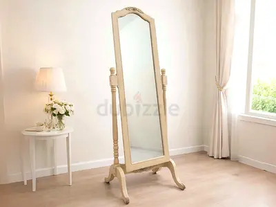 Vintage Freestanding Full-Length Cheval Wooden Mirror with Wheels /Shabby Chic / French / Rococo